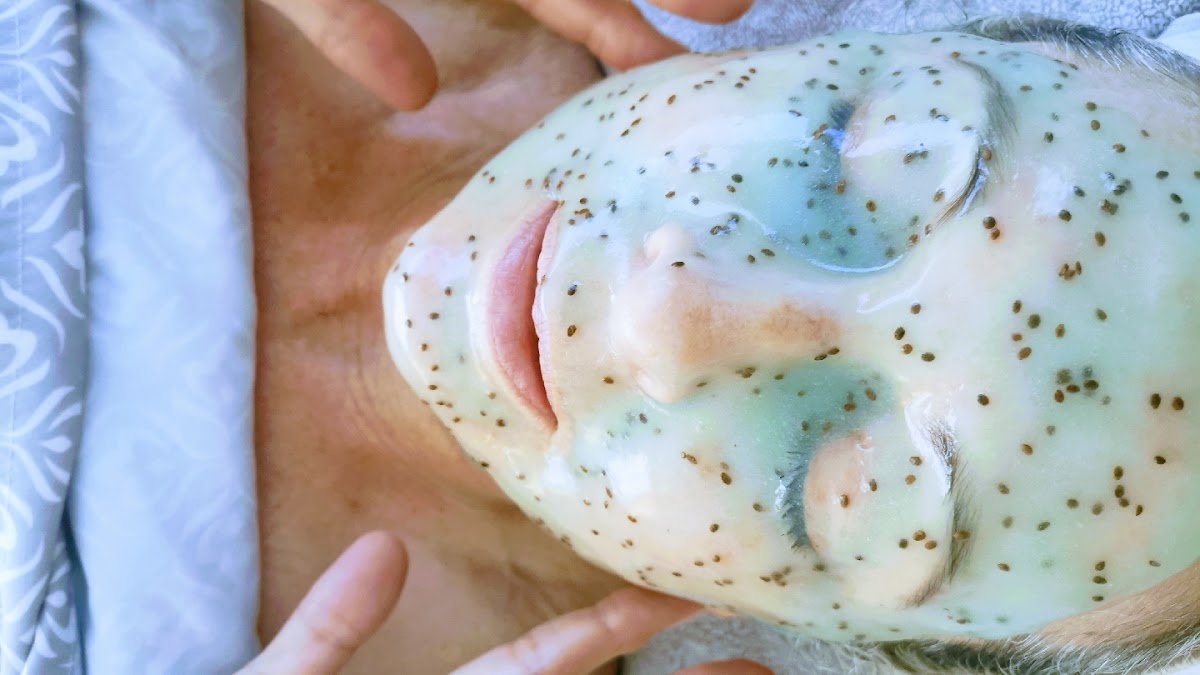 An enzyme mask facial in progress
