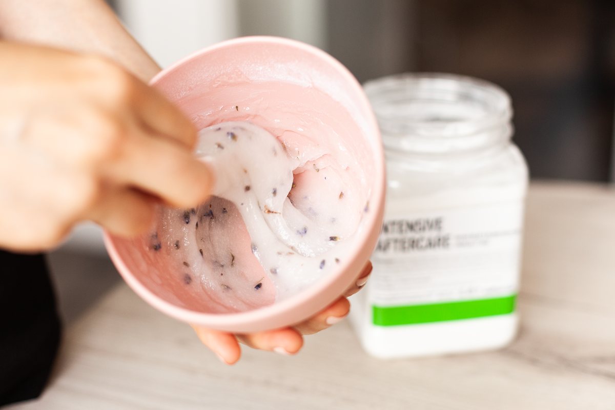 A treatment mask being mixed by hand